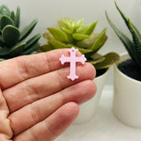 Pink and Silver Fancy Cross Charm, 23x15mm