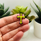 Black and Gold Fancy Cross Charm, 23x15mm