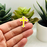 White and Gold Fancy Cross Charm, 23x15mm