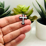 Black and Silver Fancy Cross Charm, 23x15mm