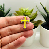 Grey and Gold Fancy Cross Charm, 23x15mm