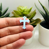 Blue and Silver Fancy Cross Charm, 23x15mm