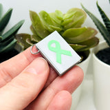 3D Green Awareness Ribbon Book Charms, 27x18mm
