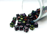 black beads with colorful crosses
