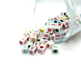 Square Multicolor Number Beads, 6x6mm