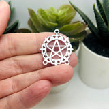Silver Pentacle Pentagram Connector Charms, 27x24mm
