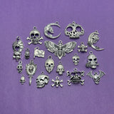 40-piece silver Halloween charm mix featuring 20 spooky charm styles for DIY jewelry making, necklaces, bracelets, earrings, and crafts.