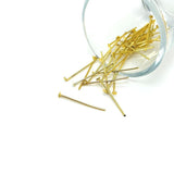 24mm 20 gauge gold plated head pins for jewelry making, beading, earrings, charms, and DIY craft projects.