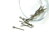 18mm 21 gauge bronze eye pins for jewelry making, bead linking, earrings, bracelets, necklaces, and DIY crafts.