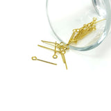 18mm 21 gauge gold plated eye pins for jewelry making, bead linking, earrings, necklaces, bracelets, and DIY crafts.