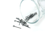 18mm 21 gauge gunmetal eye pins for jewelry making, bead linking, earrings, bracelets, necklaces, and DIY crafts.