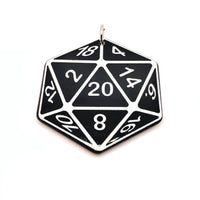 Black and White 20 Sided Dice Pendant, D20, Gamer, 38x43mm