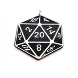 Black and White 20 Sided Dice Pendant, D20, Gamer, 38x43mm