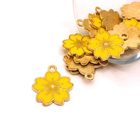 4, 20 or 50 Pieces: Yellow and Gold Cherry Blossom Flower Charms