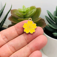 4, 20 or 50 Pieces: Yellow and Gold Cherry Blossom Flower Charms