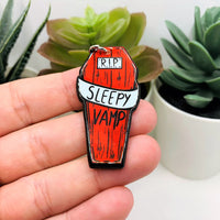 1, 4 or 20 Pieces: Sleepy Vampire Pendant Charms, Red and Black, Halloween: Double Sided