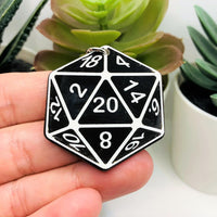 Black and White 20 Sided Dice Pendant, D20, Gamer, 38x43mm