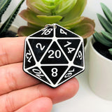 Black and White 20 Sided Dice Pendant, D20, Gamer, 38x43mm