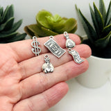 Silver Money Mix Charms, 120 Pieces - 6 styles