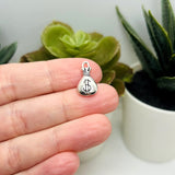 Silver Money Bag Charms, 17x10mm