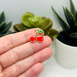 Red Enamel Cherry Charms, 19x16mm