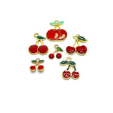 50-piece cherry charm assortment with 6 cherry-themed styles for jewelry making, bracelets, earrings, necklaces, keychains, and DIY crafts.