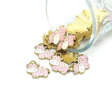 16x18mm pink enamel cow charms for farm-themed jewelry making, earrings, bracelets, necklaces, keychains, and DIY crafts.
