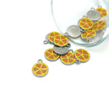 15x12mm orange slice enamel charms for jewelry making, earrings, bracelets, necklaces, keychains, and summer DIY crafts.