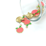 15x14mm peach fruit enamel charms for jewelry making, earrings, bracelets, necklaces, keychains, and DIY crafts.