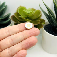 1, 4, 20 or 50 Pieces: White and Gold Round Heart Charms - Double Sided