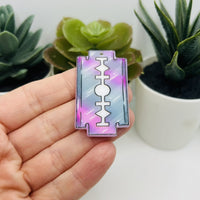 1, 4 or 20 Pieces: Pink Razor Blade Halloween Charm - Double Sided