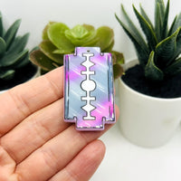 1, 4 or 20 Pieces: Pink Razor Blade Halloween Charm - Double Sided