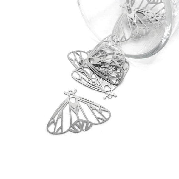 Stainless Steel Moth Charms, 21x27mm