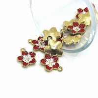 1, 4, 20 or 50 Pieces: Red and White Flower Charms
