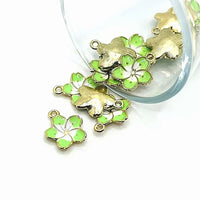 1, 4, 20 or 50 Pieces: Green and White Flower Charms