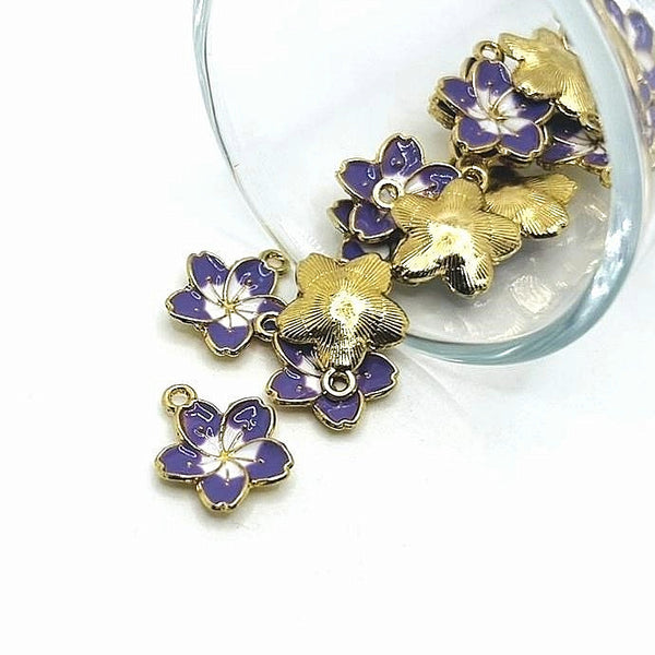 Purple and White Flower Charms, 16x13.5mm