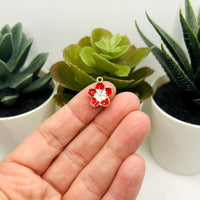 1, 4, 20 or 50 Pieces: Red and White Flower Charms