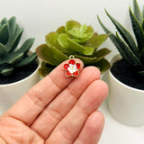 1, 4, 20 or 50 Pieces: Red and White Flower Charms