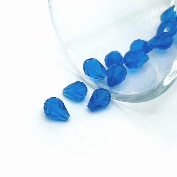 4, 20 or 50 Pieces: 6x8 mm Teardrop Dark Blue Imitation Crystal September Birthstone Beads