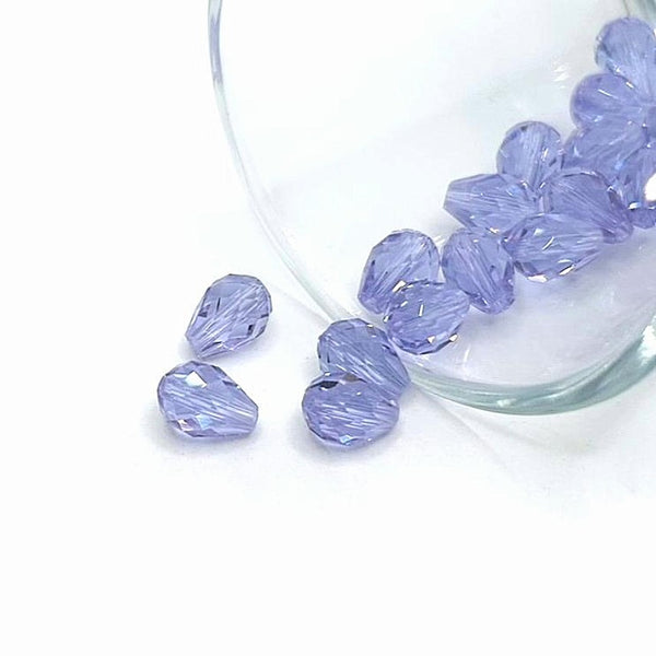 6x8mm Teardrop Purple Imitation Crystal February Birthstone Beads