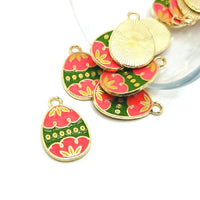 Pink and Green Easter Egg Charms, 22x14mm