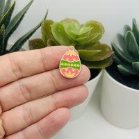 Pink and Green Easter Egg Charms, 22x14mm