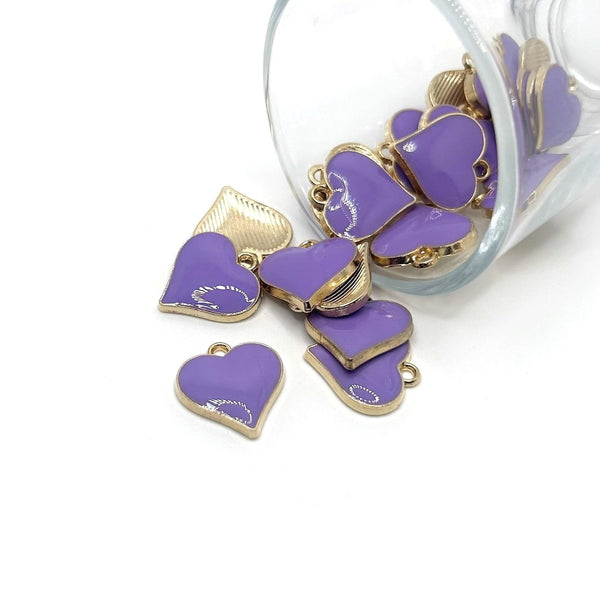 1, 4, 20 or 50 Pieces: Purple Enamel Heart Charms