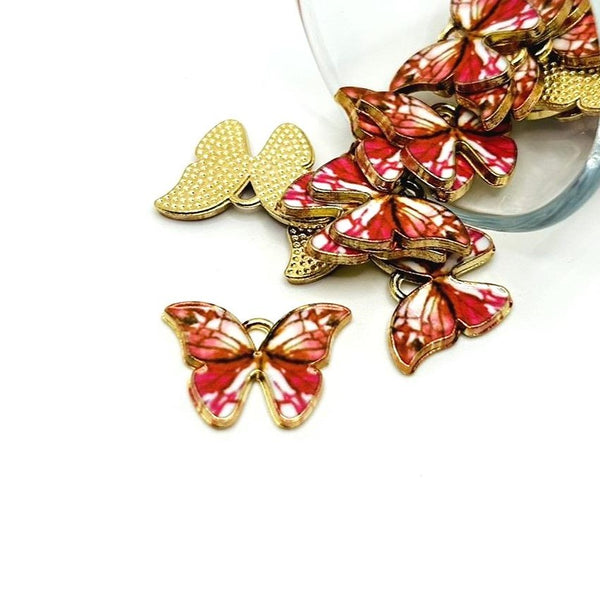 1, 4, 20 or 50 Pieces: Pink Enamel Butterfly Charms