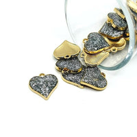 1, 4, 20 or 50 Pieces: Silver Glitter Heart Charms