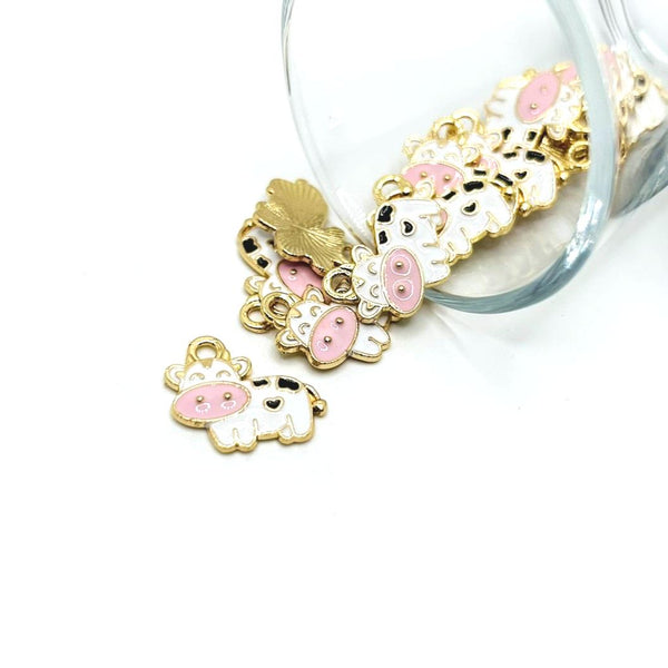 White Enamel Cow Charms, 17x19mm