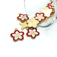 1, 4, 20 or 50 Pieces: Red and White Enamel Flower Charms