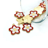 1, 4, 20 or 50 Pieces: Red and White Enamel Flower Charms