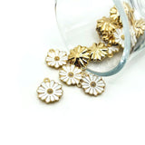 1, 4, 20 or 50 Pieces: White and Gold Enamel Flower Charms