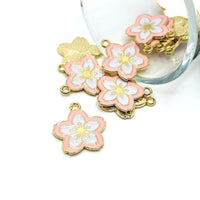 1, 4, 20 or 50 Pieces: Pink and White Flower Charms